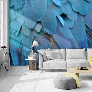 Изготовленные на заказ фотообои Европейская настенная живопись голубое перо 3D Настенная бумага Настенные обои для декора гостиной Настенные покрытия