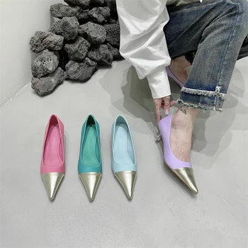 Женские туфли на высоком каблуке, подходящие по цвету, Маленькие ароматные туфли с острым носком, Новые туфли-лодочки в стиле Весна-лето