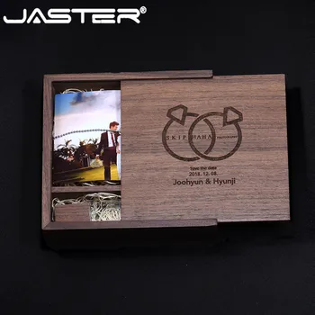 JASTER Crystal USB Флэш-накопители 64 ГБ 32 ГБ Коробка из орехового Дерева Ручка-Накопитель 16 ГБ 8 ГБ Фотостудия 2,0 USB-накопитель 4 ГБ Свадебный Подарок