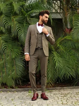 Нежный мужской костюм, комплект из 3 предметов, мужской костюм (куртка + брюки + жилет) для свадебной вечеринки в деловом стиле и для отдыха, модный костюм