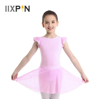 Детское балетное платье для девочек, танцевальное трико, балерина, платья для маленьких девочек, Хлопковое платье-трико для танцев и гимнастики с оборками на рукавах