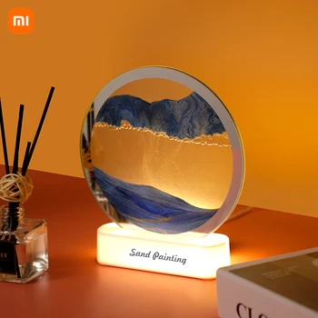 Новая Настольная лампа Xiaomi с Зыбучими песками, USB, Ночник для рисования Песком, 3D Пейзаж, Прикроватные лампы, Искусство Рисования Песком, Офисный Домашний декор, Подарки
