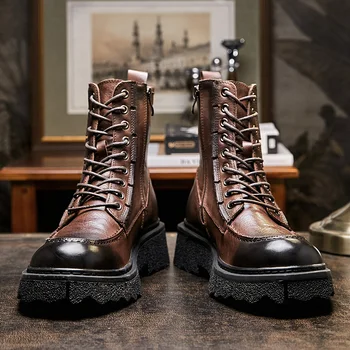 Размер EUR 38-44, мужские элегантные зимние ботинки из натуральной кожи высокого качества для зрелых мужчин, мужская обувь на шнуровке