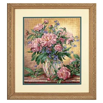 Amishop - прекрасный набор для вышивания крестиком, цветок пиона в вазе, Размеры цветка в вазе 35211