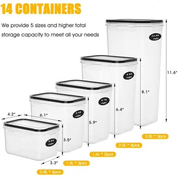 Набор фантастических кухонных контейнеров для хранения 14 шт. с крышками для муки, хлопьев - Прозрачные контейнеры для хранения продуктов для Йо
