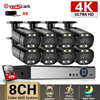 8-Канальный комплект видеонаблюдения DVR 4K Полноцветный Комплект системы видеонаблюдения ночного видения AHD Комплект системы наружного водонепроницаемого видеонаблюдения