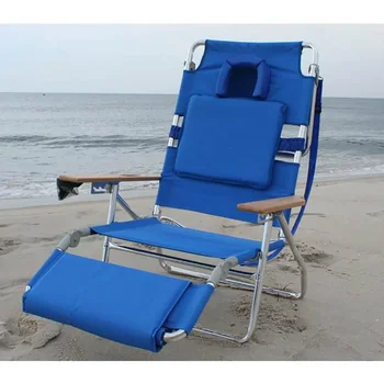 Синее пляжное кресло премиум-класса с откидной спинкой - легкая и прочная алюминиевая рама, портативная складная конструкция для кемпинга, пикников на открытом воздухе