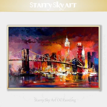 Отличный дизайн художника, красивая картина маслом в американском Нью-Йорке, Абстрактное Изображение Здания моста в Нью-Йорке, Картина маслом